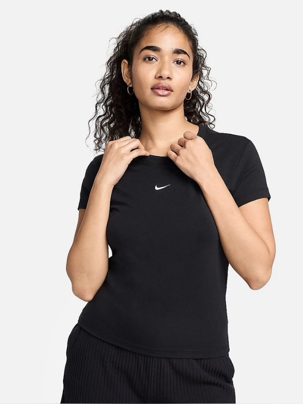 Nike Black Short-Sleeve Crew Tee with White Swoosh